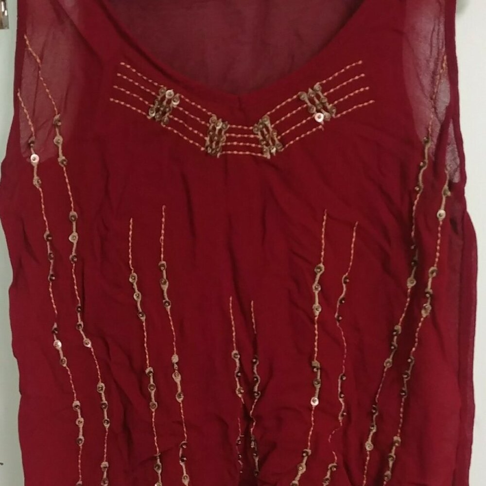 Sanctuary Anthropologie XS blouse top tank shirt blouse boho casual Burgundy RED